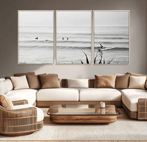 Surfer Silhouette Wall Art – Framed Calm Ocean Canvas