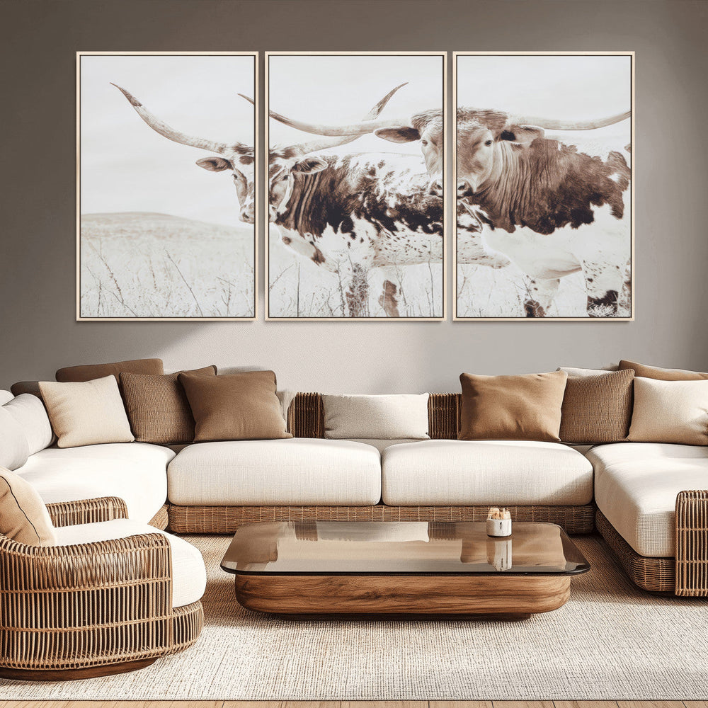 Longhorn Wall Art Canvas Print – Framed Western Cow Rustic