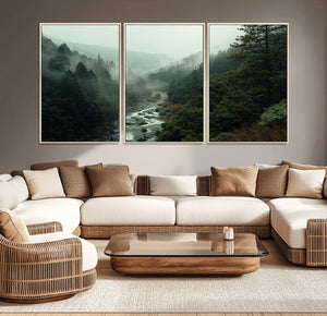 Misty Forest Wall Art Canvas Print – Framed Foggy River