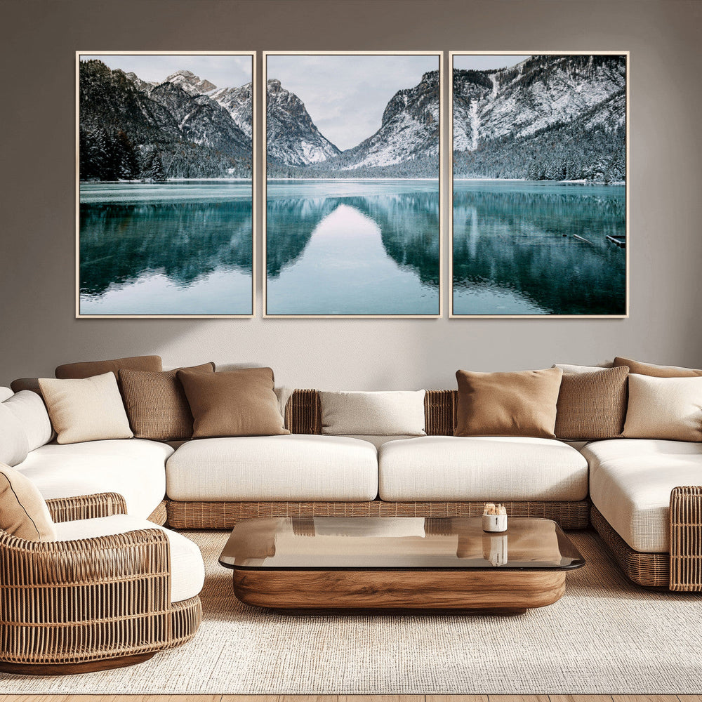 Mountain Lake Wall Art Canvas Print – Framed Toblacher See