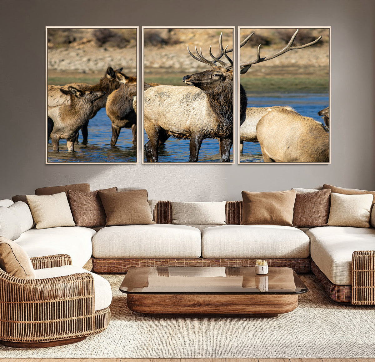 Wild Elk Wall Art Canvas Print – Framed Neutral Wildlife