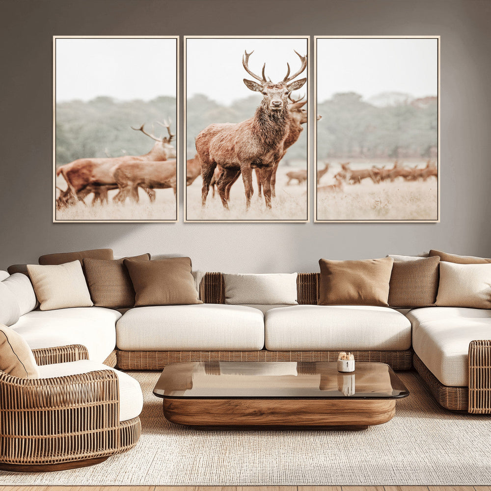 Rustic Nature Wall Art Canvas Print – Stag Woodland Framed