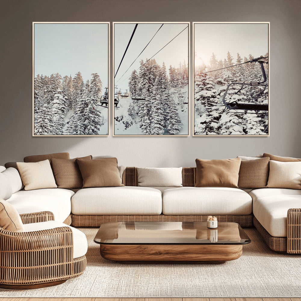 Frosty Pines Wall Art Canvas Print – Framed Cozy Cabin Ski