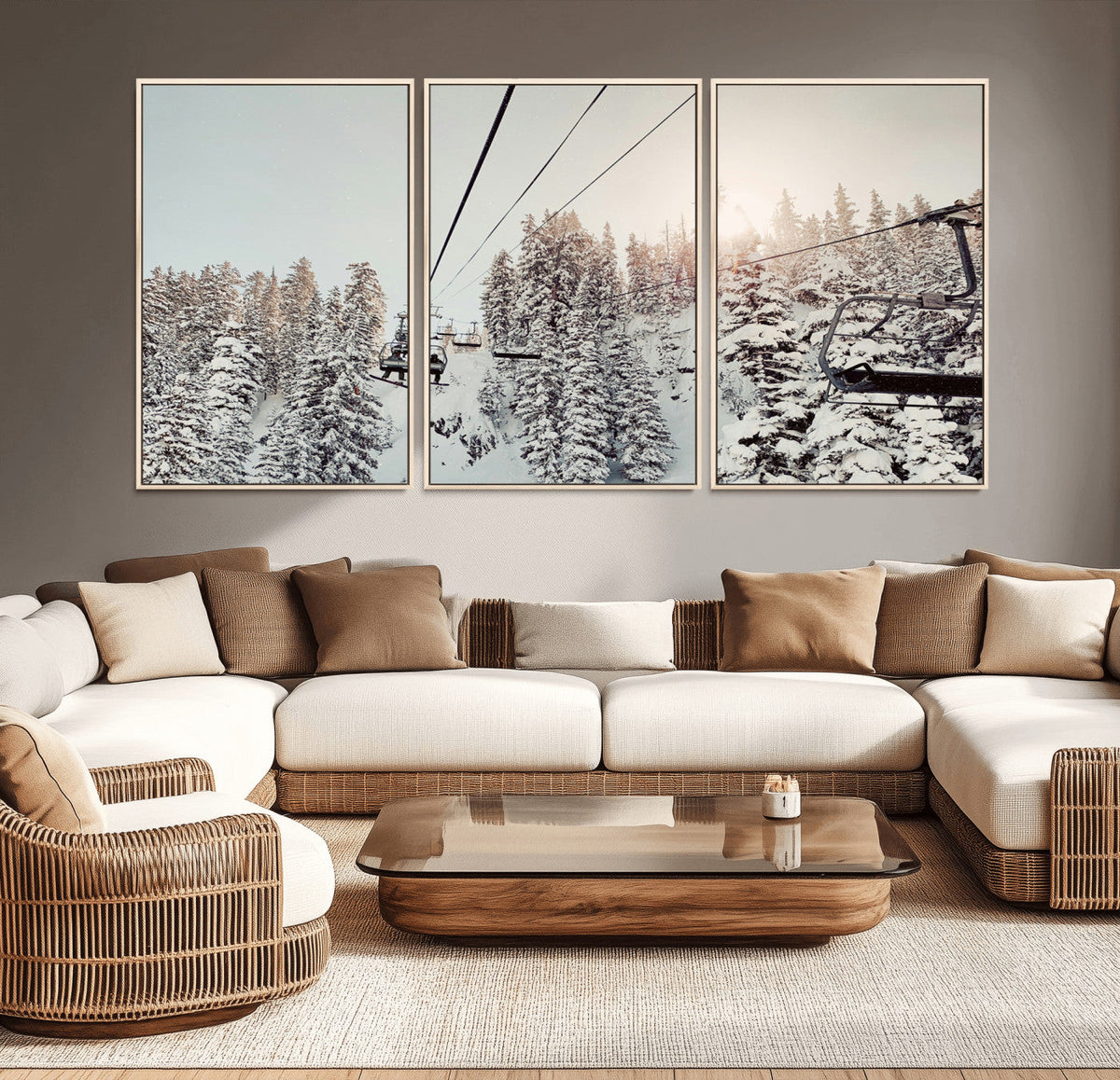 Frosty Pines Wall Art Canvas Print – Framed Cozy Cabin Ski