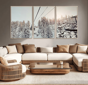 Frosty Pines Wall Art Canvas Print – Framed Cozy Cabin Ski