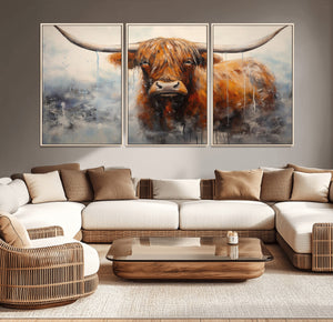 Scottish Highland Wall Art Canvas Print, Framed Longhorn Art