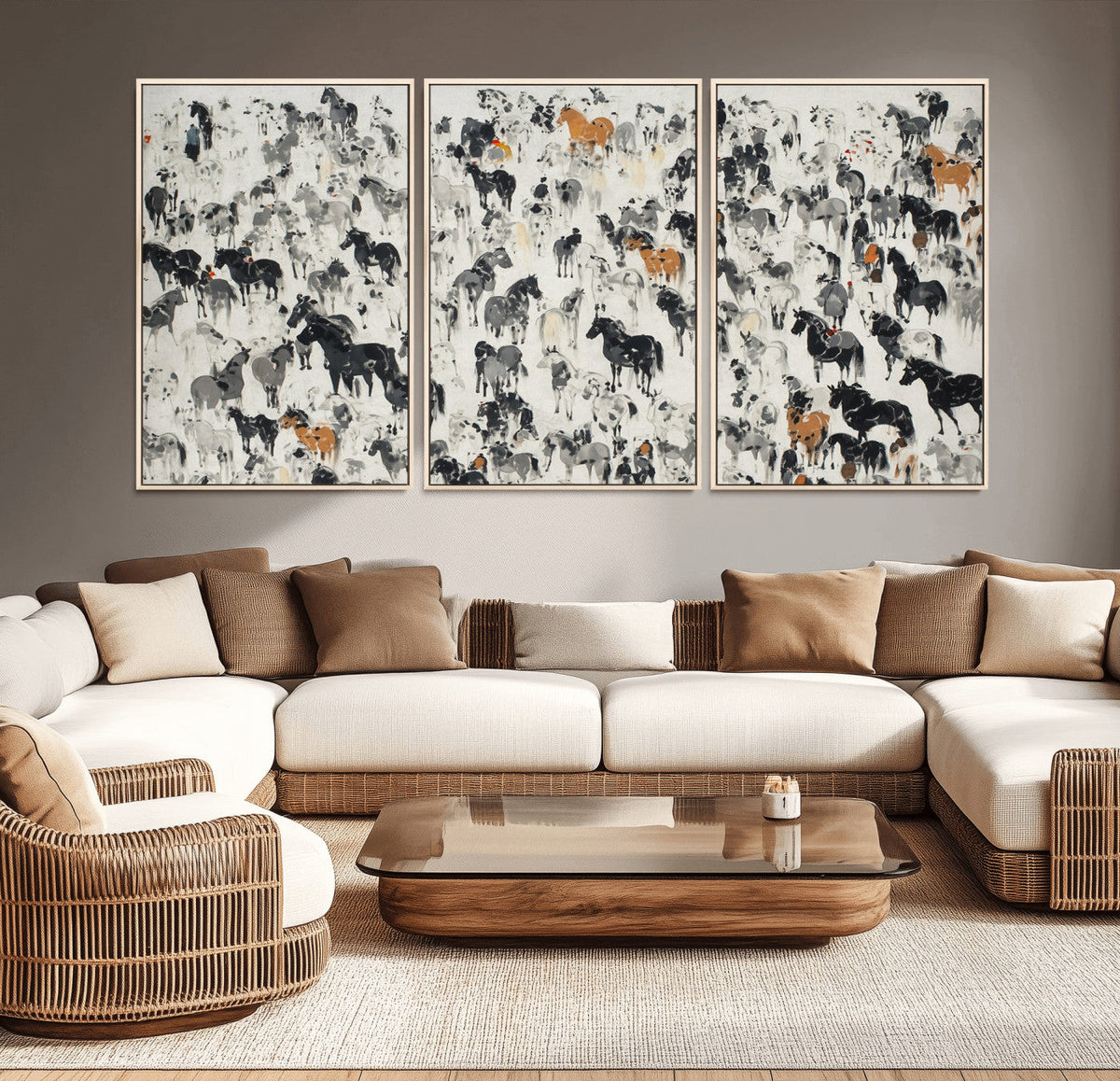 Wild Horse Stampede Wall Art Canvas Print – Monochrome