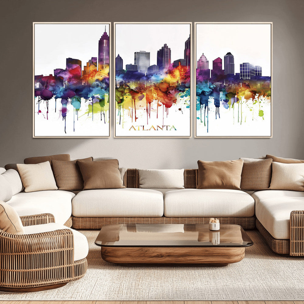 Atlanta Skyline Wall Art Canvas Print – Framed Colorful