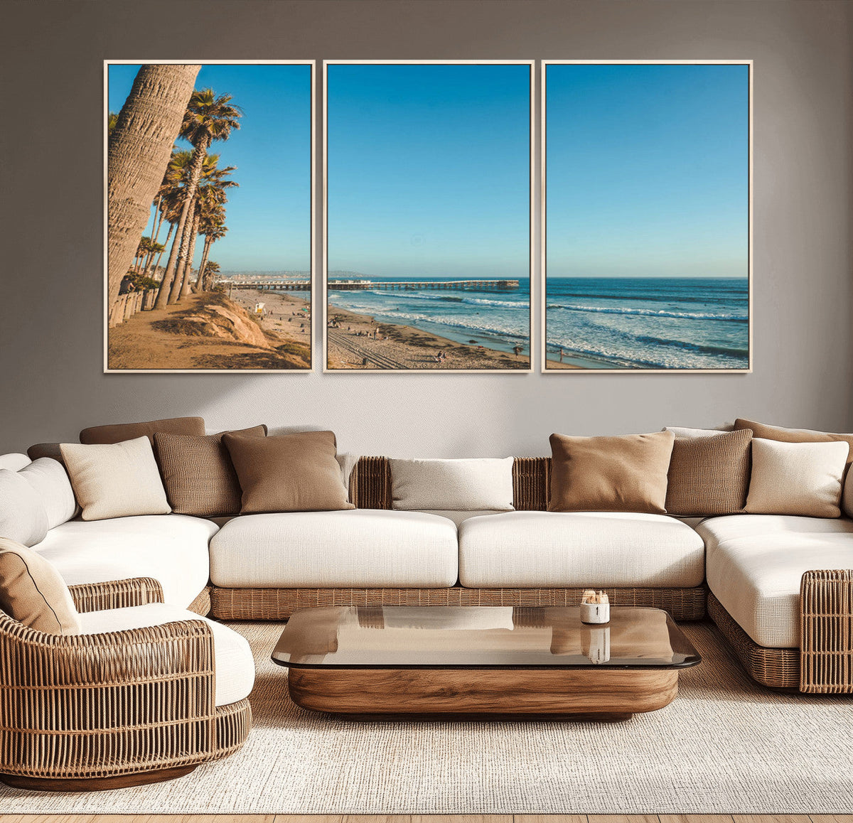 Scenic Beach Wall Art Canvas Print – Tall Palm Trees, Sandy