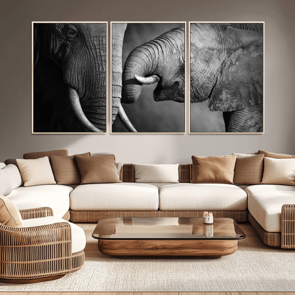 Elephant Family Wall Art Canvas, Framed Elephant Family