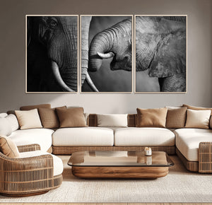 Elephant Family Wall Art Canvas, Framed Elephant Family