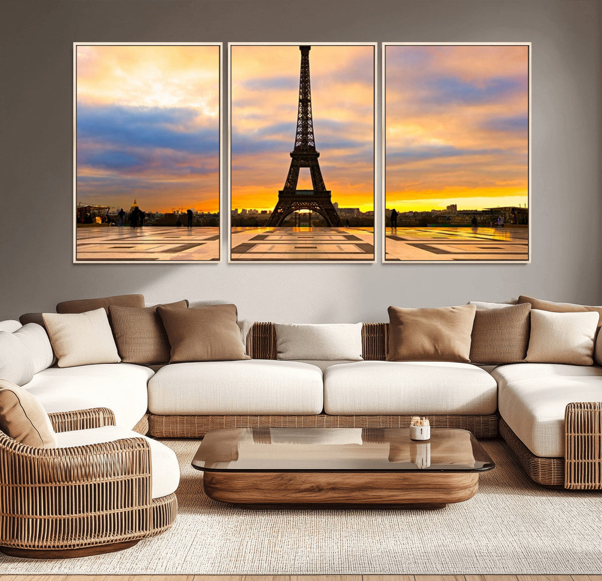 Paris Eiffel Tower Sunset Canvas Wall Art Print - Iconic