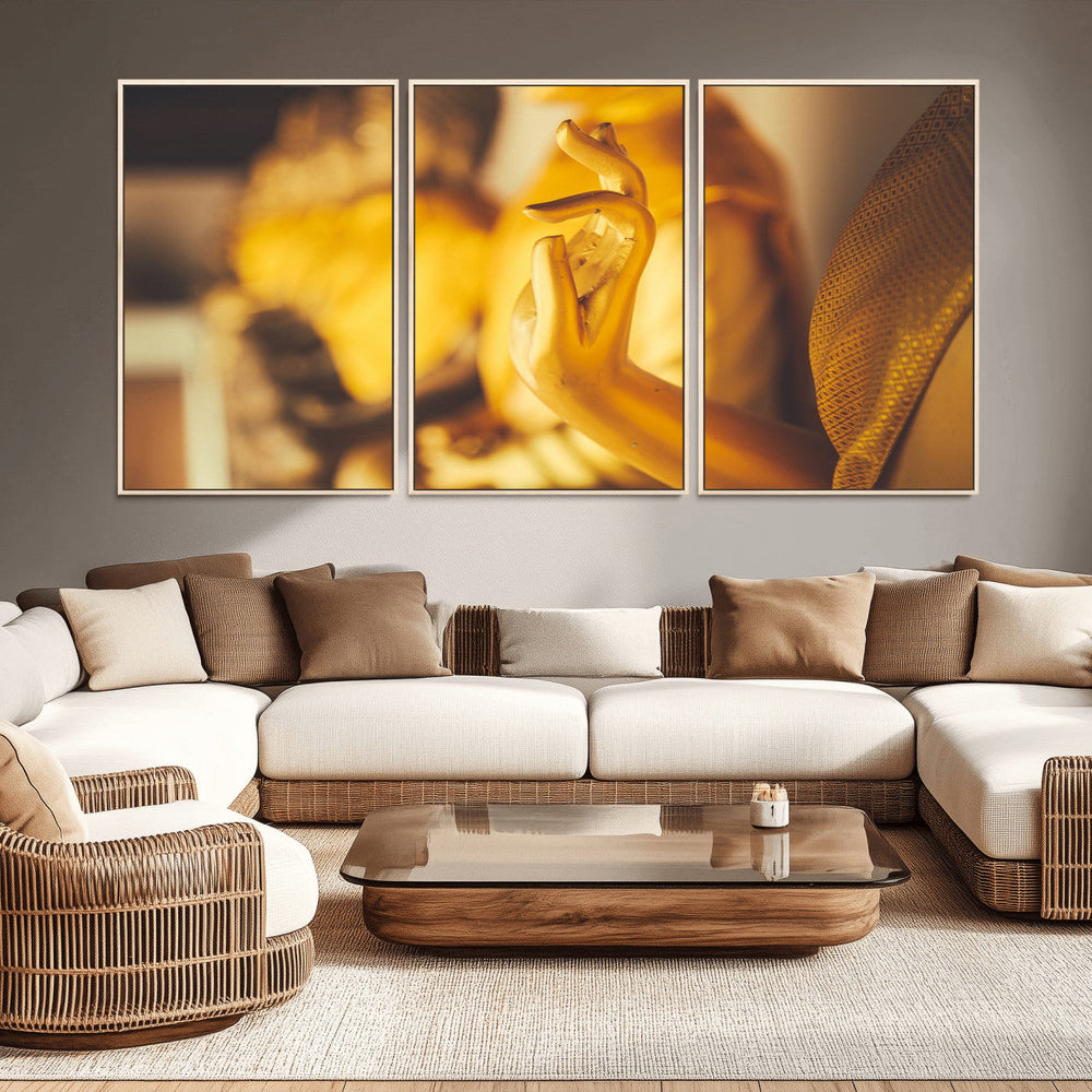 Gold Buddha Statue Hands Wall Art Canvas Print