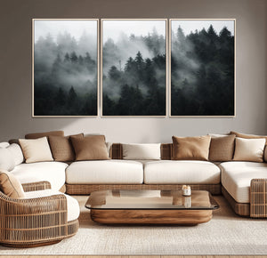 Foggy Forest Wall Art Canvas Print | 3 Panel Large Misty