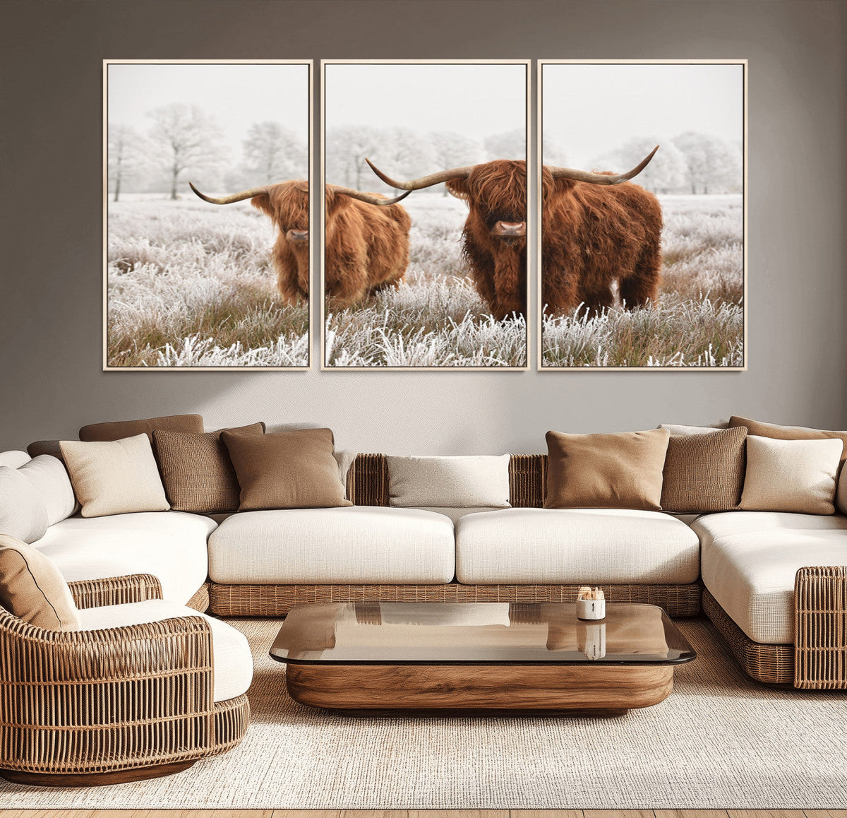 Longhorn Cattle Wall Art Canvas Print, Framed Farmhouse
