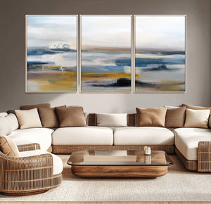 Abstract Landscape Wall Art Canvas | 3 Panel Modern Blue,