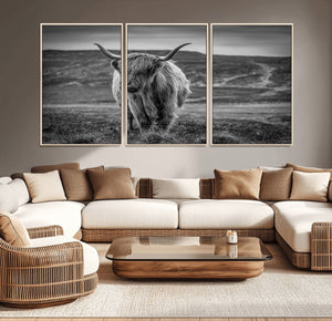 Fluffy Cattle Wall Art Print, Highland Cow Canvas, Framed