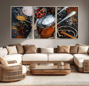 Spices and Seasonings Canvas Wall Art – Colorful Triptych