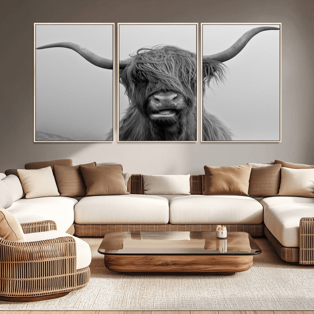Texas Cow Wall Art Canvas, Texas Longhorn Cattle Canvas