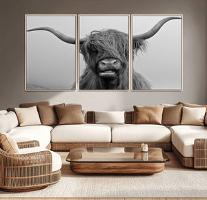 Texas Cow Wall Art Canvas, Texas Longhorn Cattle Canvas
