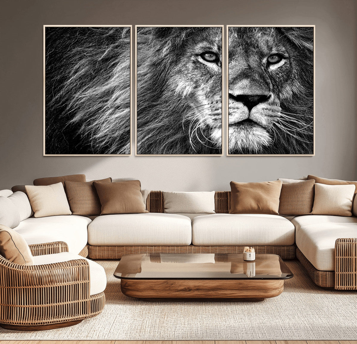 Black and White Lion Canvas Wall Art Print – Wildlife