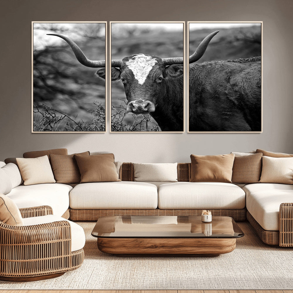 Western Home Wall Art Canvas Print, Framed Texas Longhorn