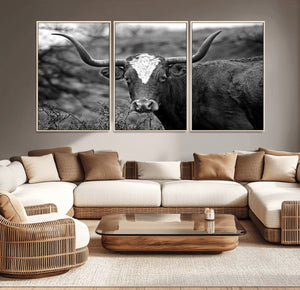 Western Home Wall Art Canvas Print, Framed Texas Longhorn