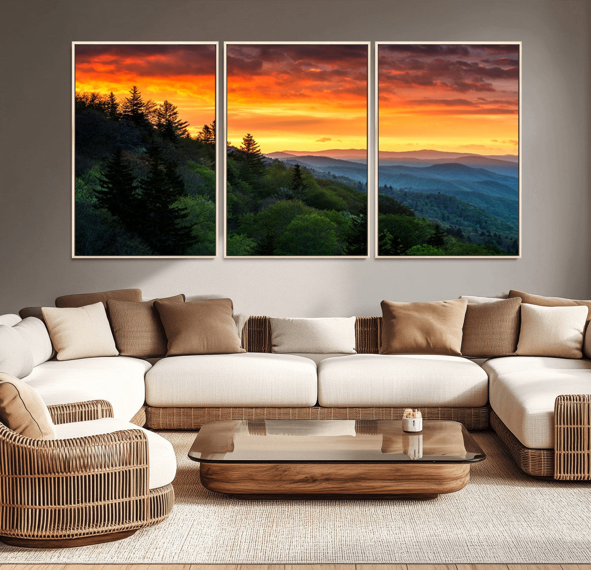 Forest Landscape Wall Art Sunset Canvas, Forest Sunset