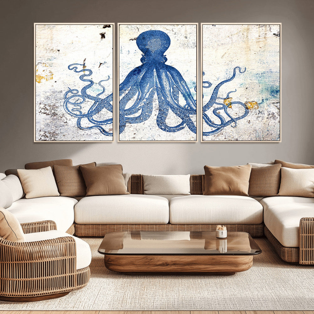 Octopus Canvas Wall Art | Coastal Marine Life Artwork for
