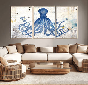 Octopus Canvas Wall Art | Coastal Marine Life Artwork for