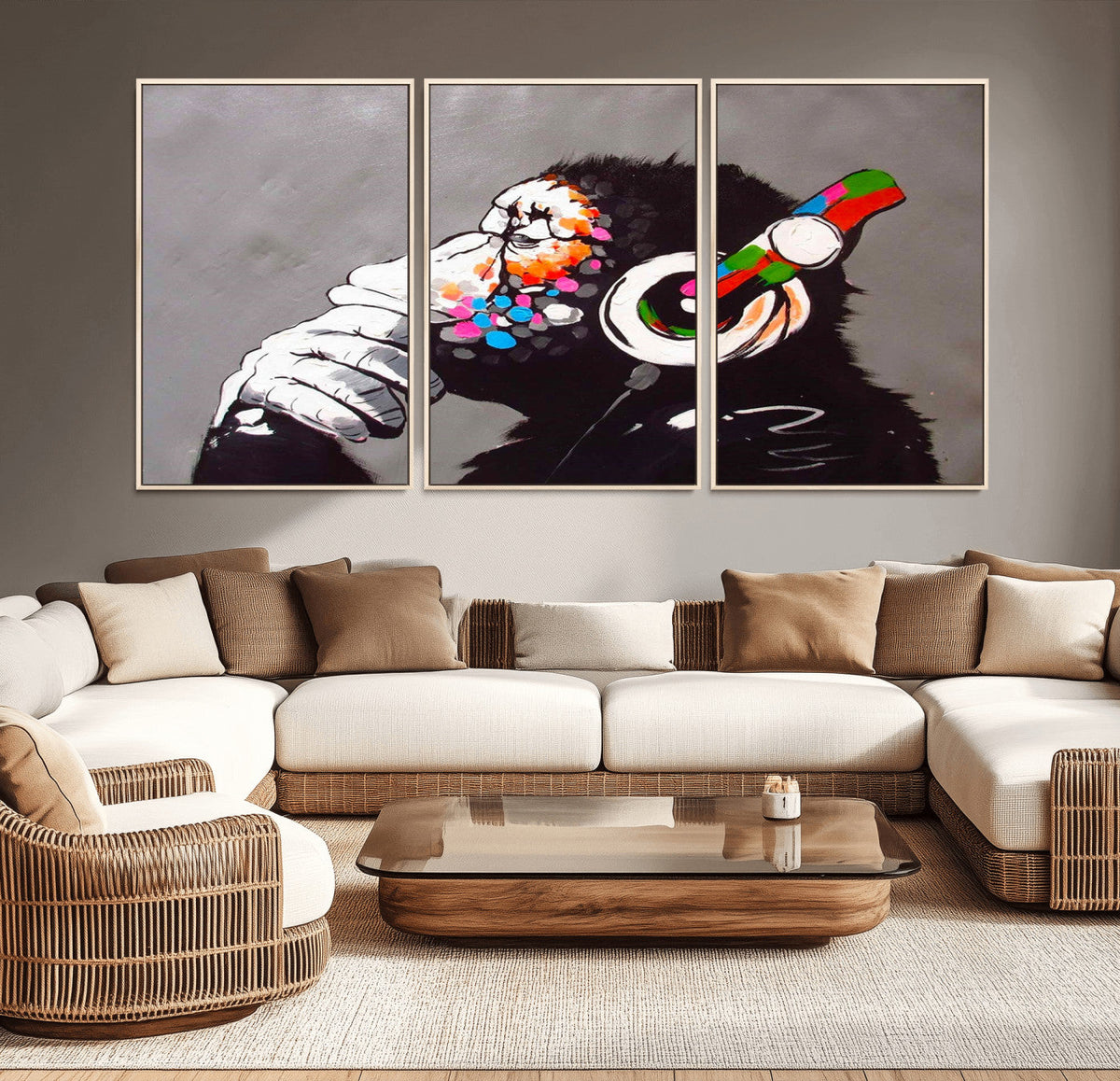 Dj Monkey Listening to Music Wall Art Print | Banksy Monkey