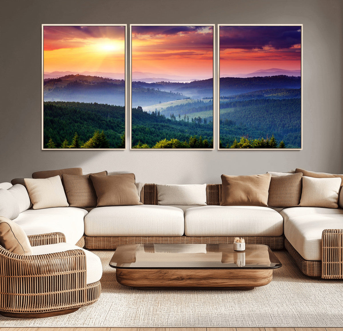 Mountain and Sunset Wall Art Canvas Print
