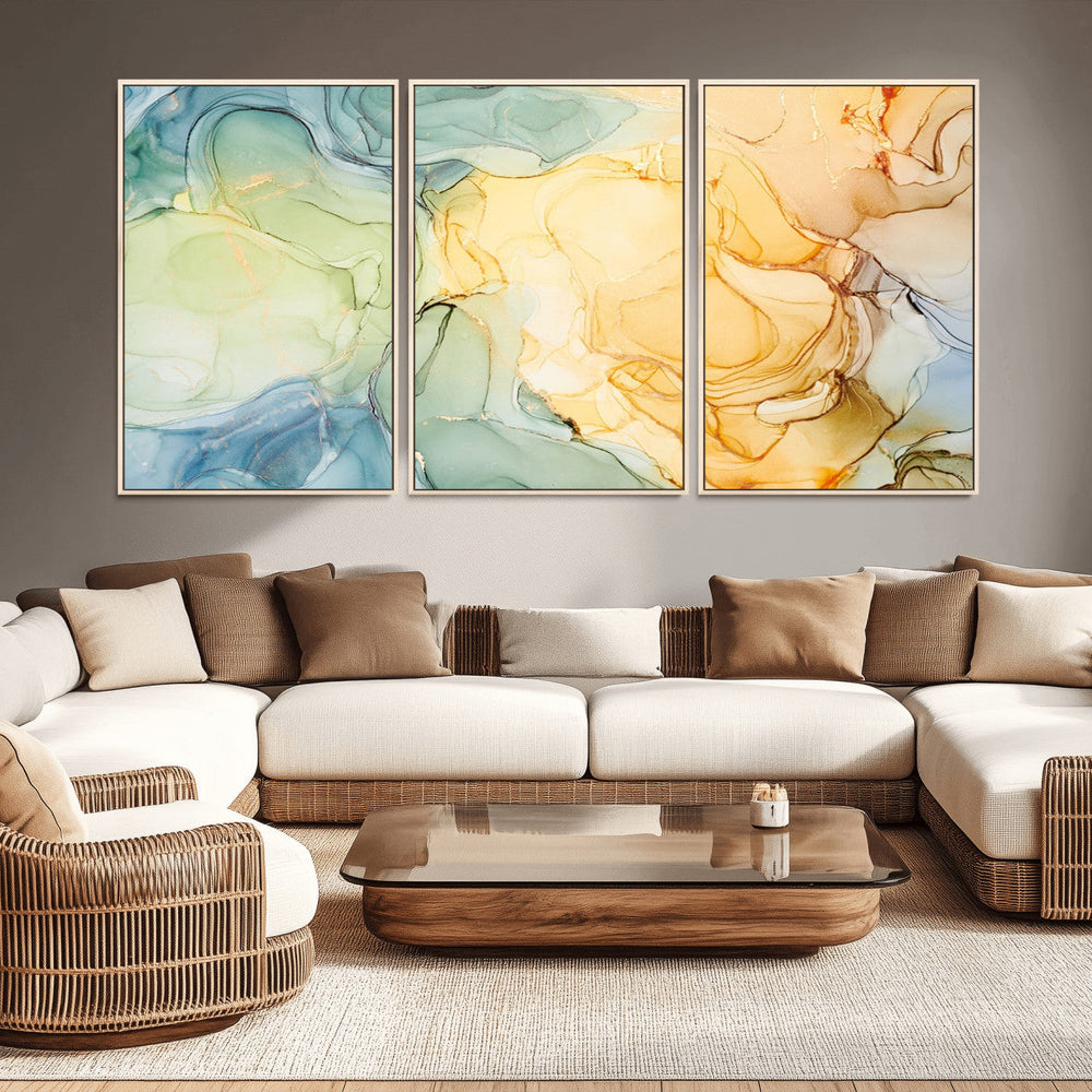 Green and Yellow Marble Fluid Effect Wall Art, Green and