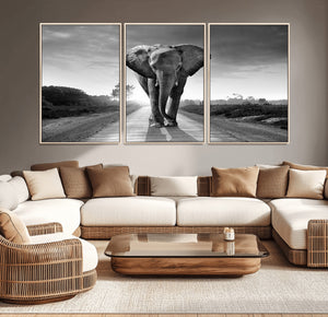 Black and White Elephant Wall Art Canvas Print