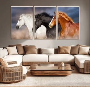 Animal Wall Art Three Horses Farmhouse Art Canvas, Framed