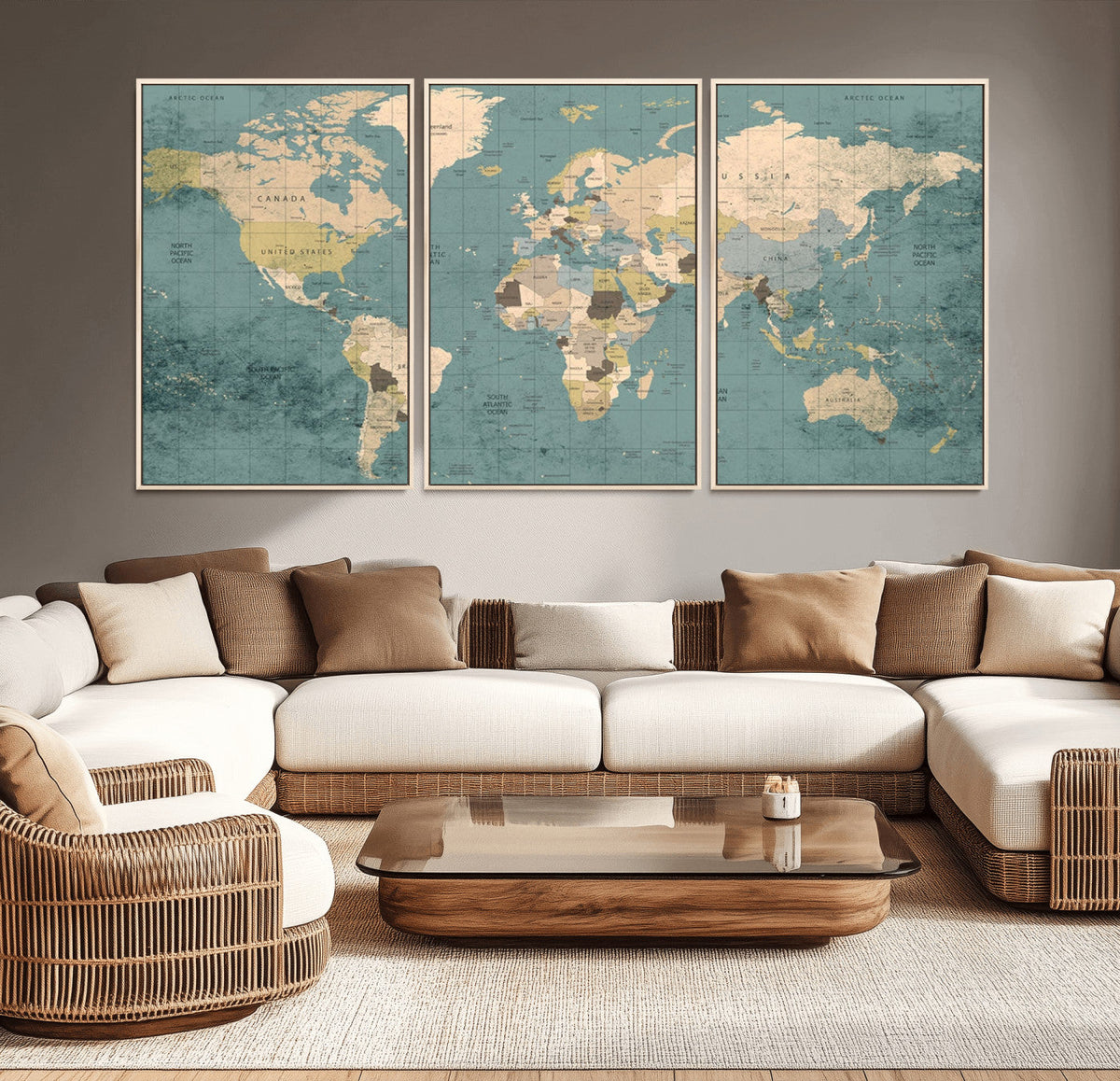 Classic World Map Canvas Print – Framed Vintage Map Wall