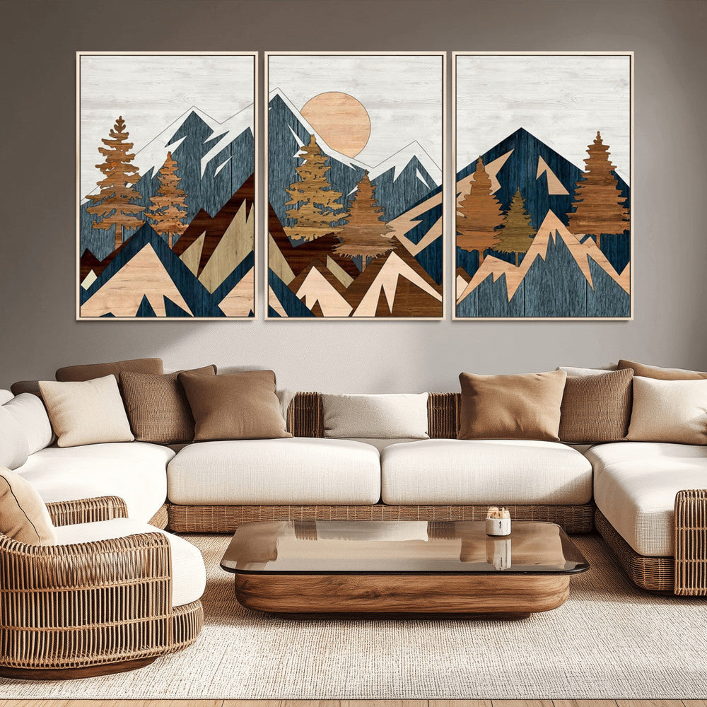 Abstract Wood Panel Effect Mountain Range Top Wall Art