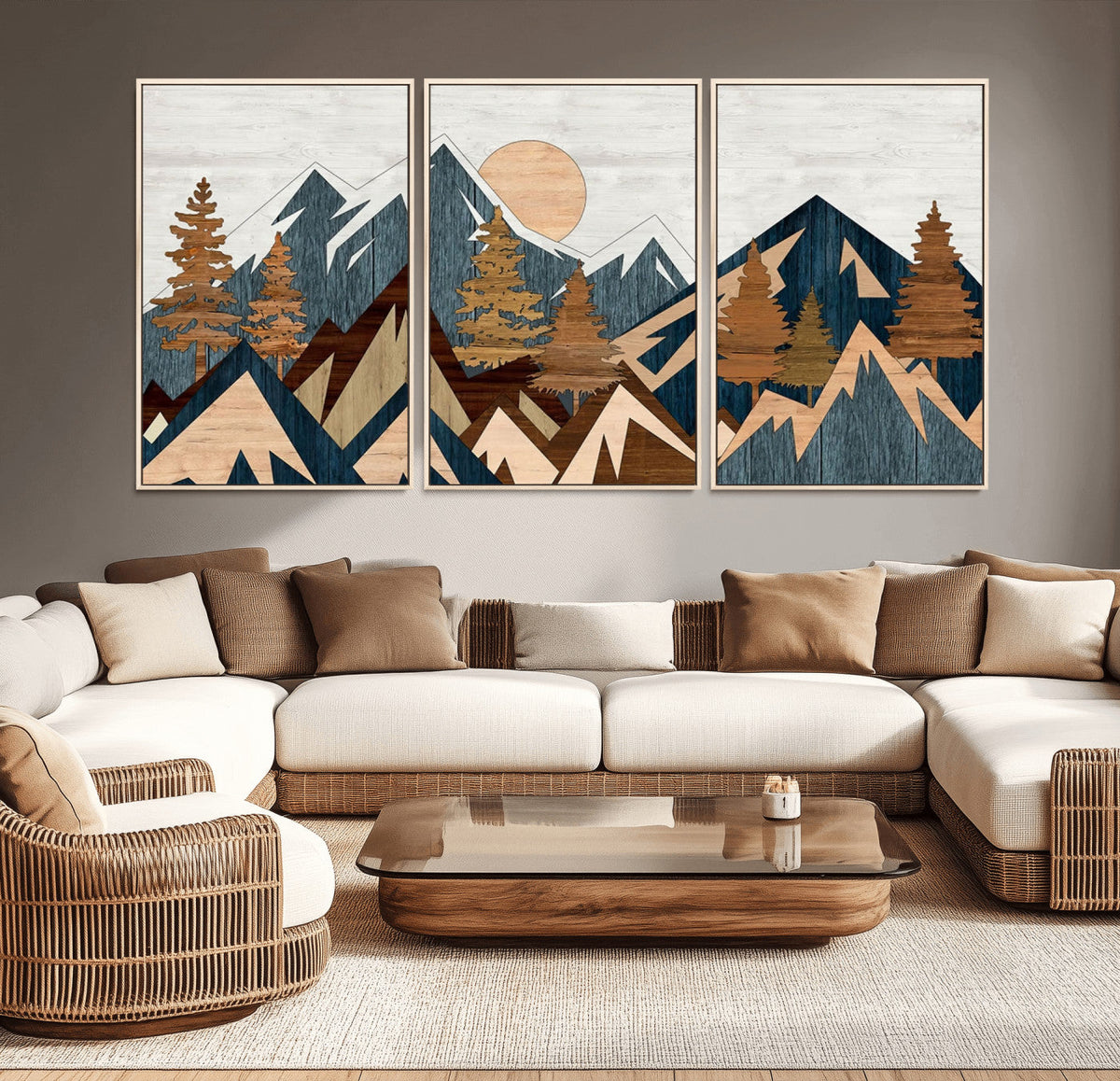 Abstract Wood Panel Effect Mountain Range Top Wall Art