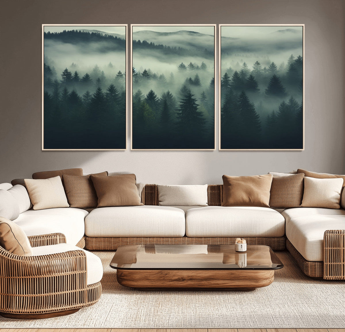 Misty Forest Wall Art Premium Canvas Print a Foggy and