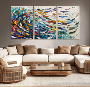 Modern Abstract Fish Shoal Wall Art Canvas Print, Colorful