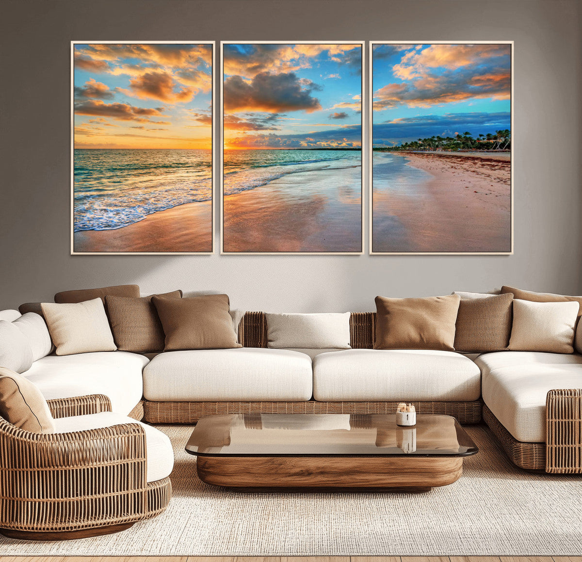 Serene Beach Sunset Wall Art | Coastal Ocean Canvas Print |
