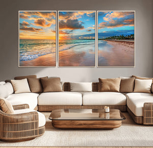 Serene Beach Sunset Wall Art | Coastal Ocean Canvas Print |