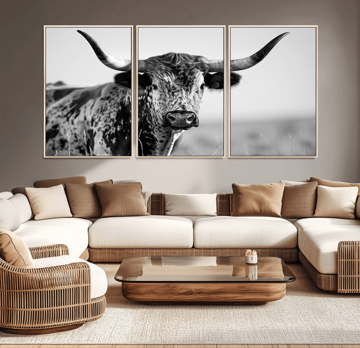 Texas Highland Cow Longhorn Canvas Print - Rustic Farmhouse