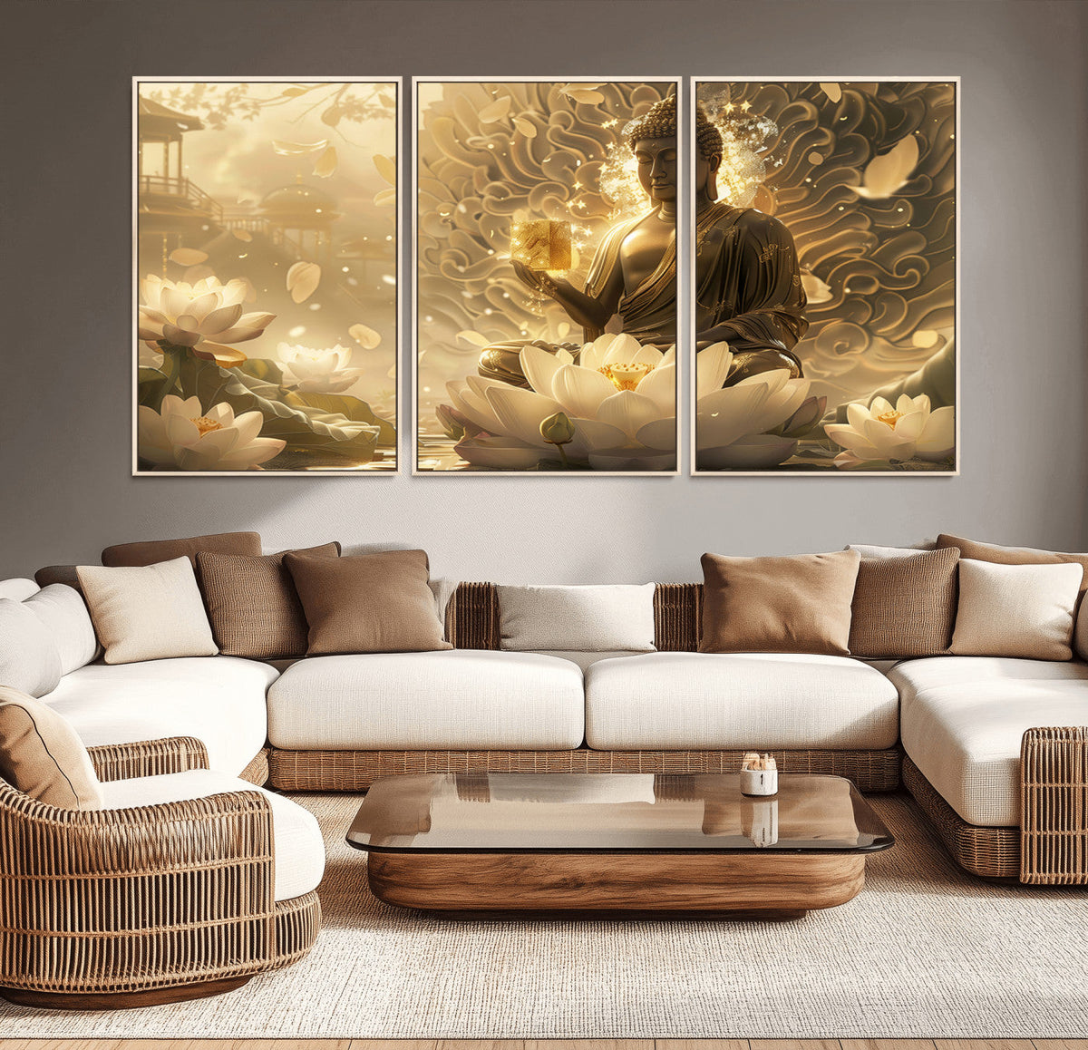 Golden Buddha Wall Art | Yoga Room Decor and Meditation Room