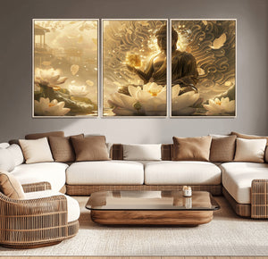 Golden Buddha Wall Art | Yoga Room Decor and Meditation Room