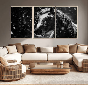 Winter Horse Wall Art | Black and White Horse Print | Ready
