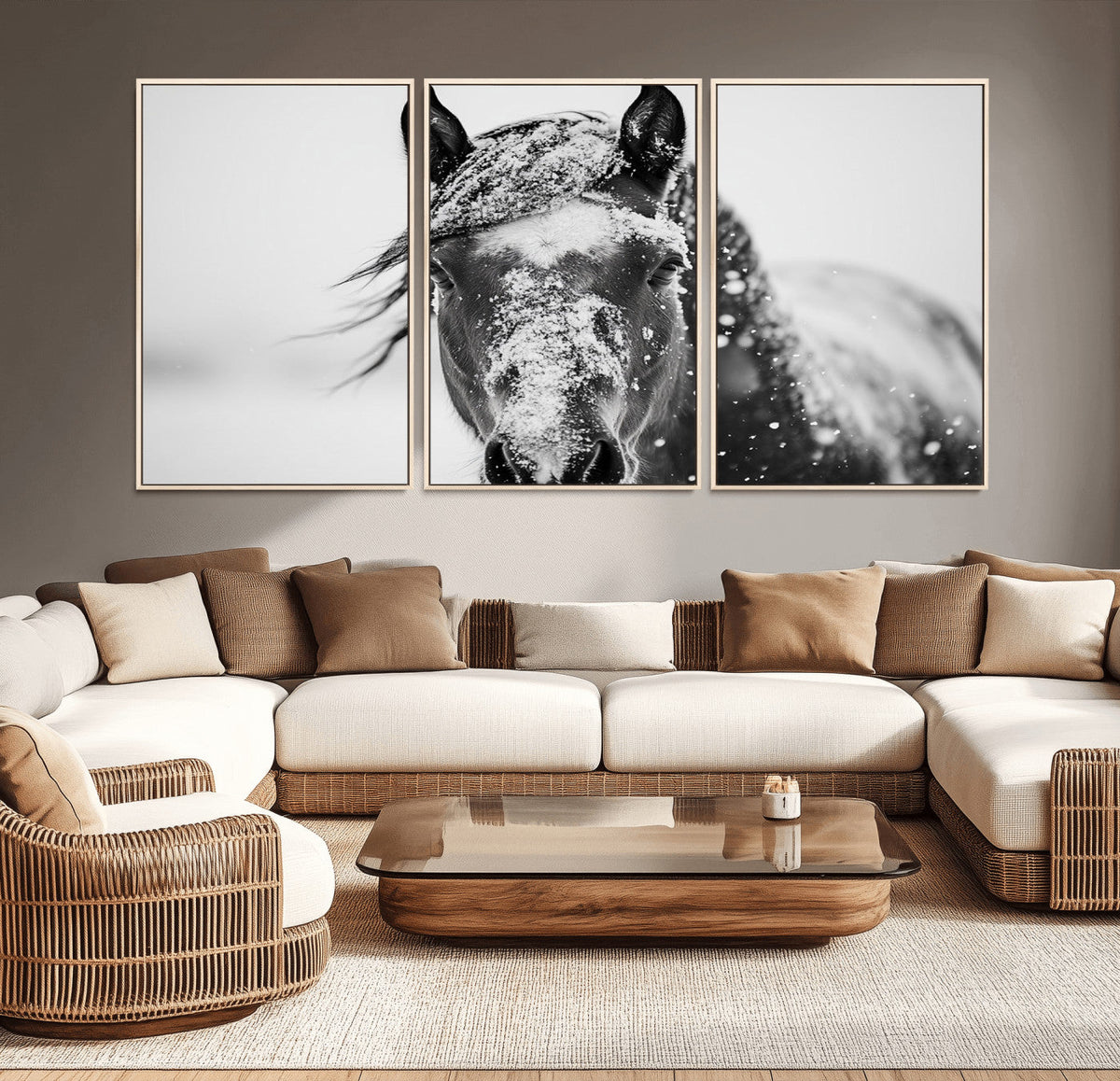 Western Wall Art | Black and White Winter Horse Wall Art |