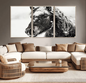 Framed Black and White Horse Wall Art | Ready to Hang and