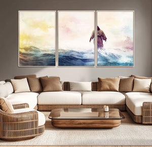 Watercolor Jesus Walking on Water Canvas Print, Christian
