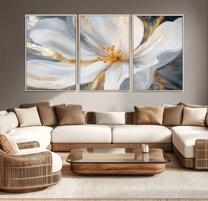 White and Gold Floral Canvas Wall Art - Framed and Ready to